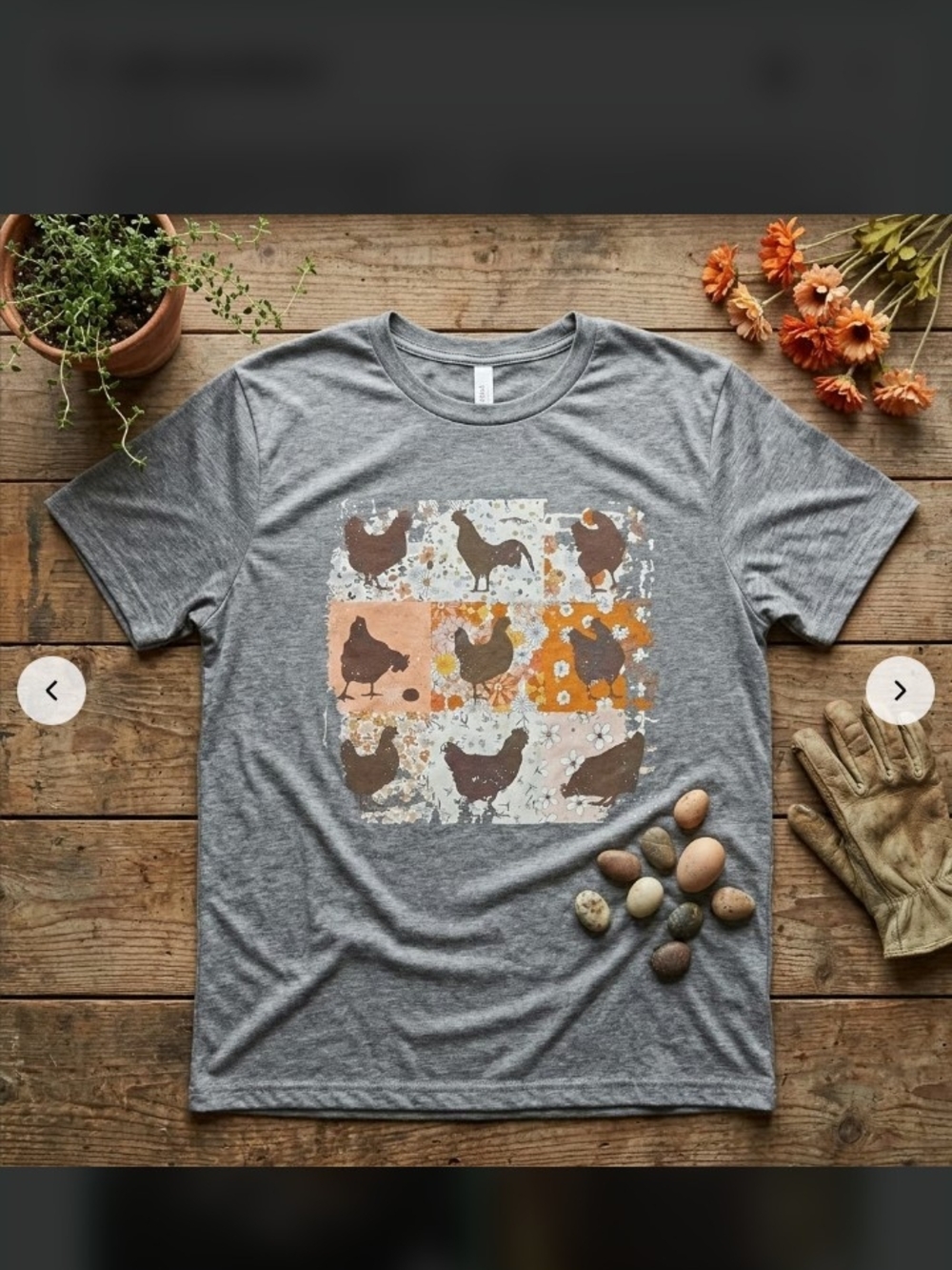 Women's Floral Chicken Patch T-Shirt - Gray